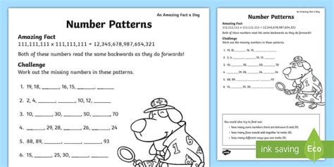 KS1 - Primary Resources - Number Patterns Worksheet - Twinkl