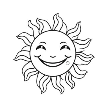 Sun Drawing With A Smile In Black And White Outline Sketch Vector, Real ...