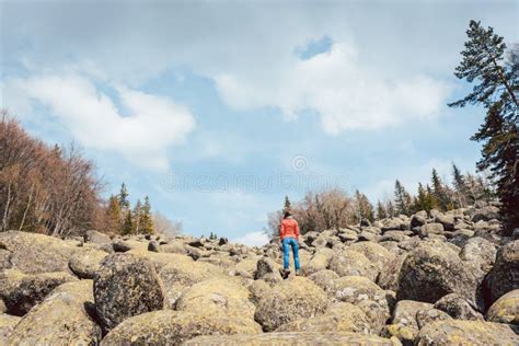 Woman Hiking in a Wild Landscape Stock Photo - Image of beautiful ...