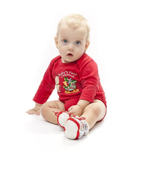 Baby`s first christmas stock image. Image of portrait - 16992733