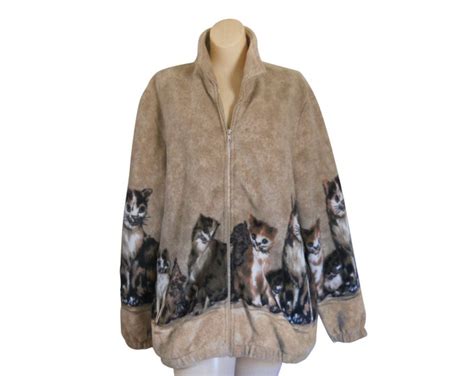 Vintage 2X Cat Jacket Fleece Jacket Fall Jacket Plus Size Jacket 90s ...