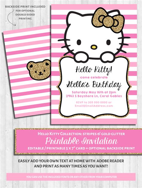 Hello Kitty Party Invitations: Pink & Gold Glitter | Hello kitty baby shower, Hello kitty ...