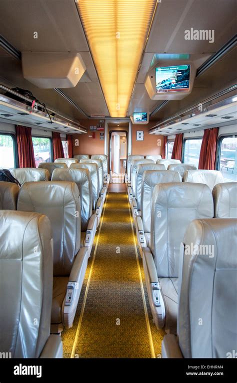 The comfortable interior of the Amtrak Cascades train which travels the ...