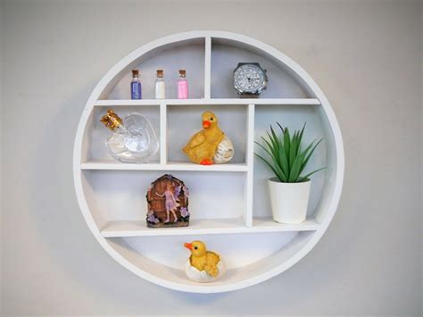 Wooden Round Wall Shelf Unique Home Decor Shabby Chic Circle Display Unit 5017403115274 | eBay ...