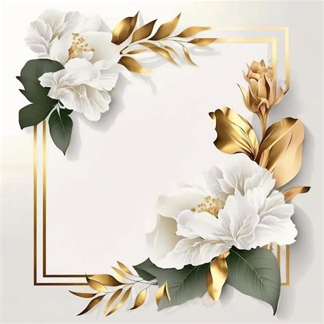 Flowers background Floral composition 3D gold flowers for wedding invitation elegant | Premium ...