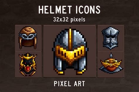 48 Helmet Pixel Art Icons by Free Game Assets (GUI, Sprite, Tilesets)