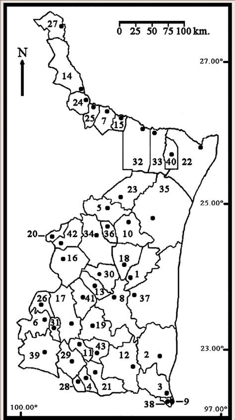 Map of Tamaulipas, México showing the generalized distribution of its ...