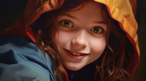 A portrait of a girl with a mischievous smile, her eyes sparkling with curiosity and adventure