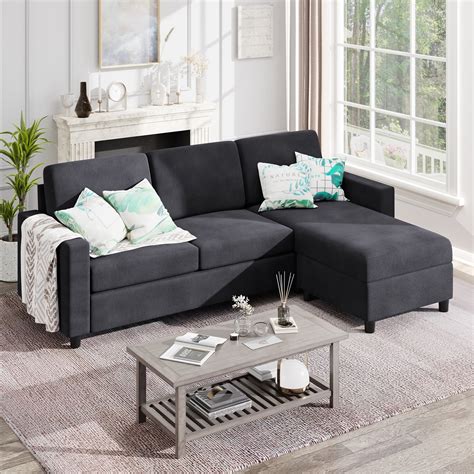 Sobaniilo Convertible Sectional Sofa Couch, Modern Linen Fabric L ...