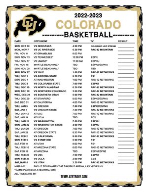 Printable 2022-2023 Colorado Buffaloes Basketball Schedule