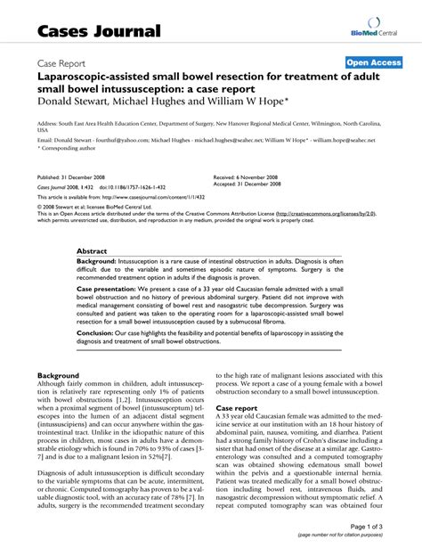 Laparoscopic-assisted small bowel resection for treatment of adult ...