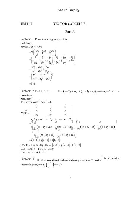 SOLUTION: Vector calculus - Studypool