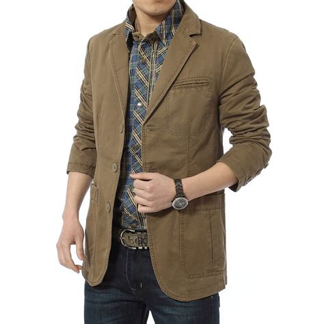 Blazer men Casual Suit Cotton Denim Parka Men's slim fit Jackets Army ...