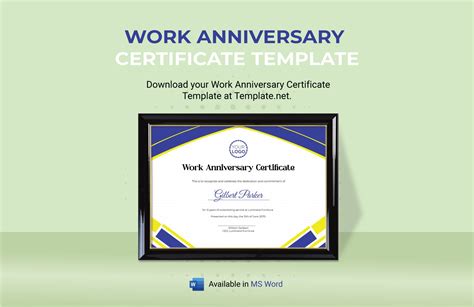 Work Anniversary Certificate Template in Word - Download | Template.net
