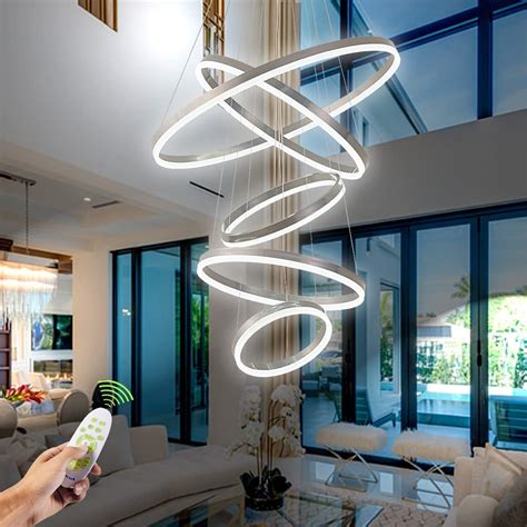 Modern Chandelier, Dimmable 5 Rings Chandelier Light Fixture Luxury Big ...