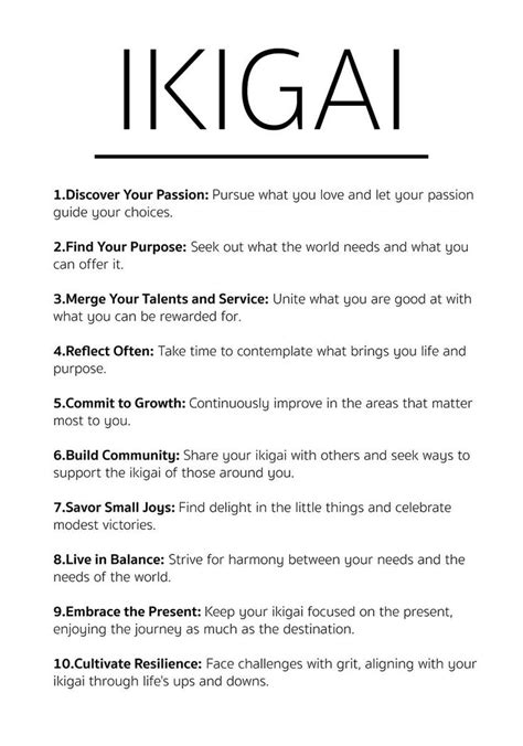 10 Ikigai Principles for a Fulfilling Life - Inspirational Poster | Positive self affirmations ...