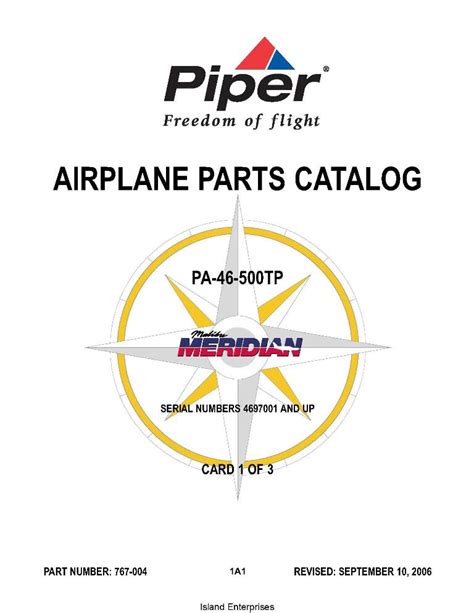 Piper Malibu Meridian Parts Catalog PA-46-500TP Part # 767-004 ...