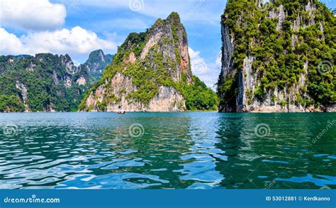 Beautiful Scene Blue Clear Water with Rock Mountain . Stock Image ...