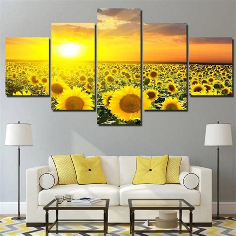 5-Piece Yellow Sunflowers At Sunrise Canvas Wall Art - DecorDealz ...