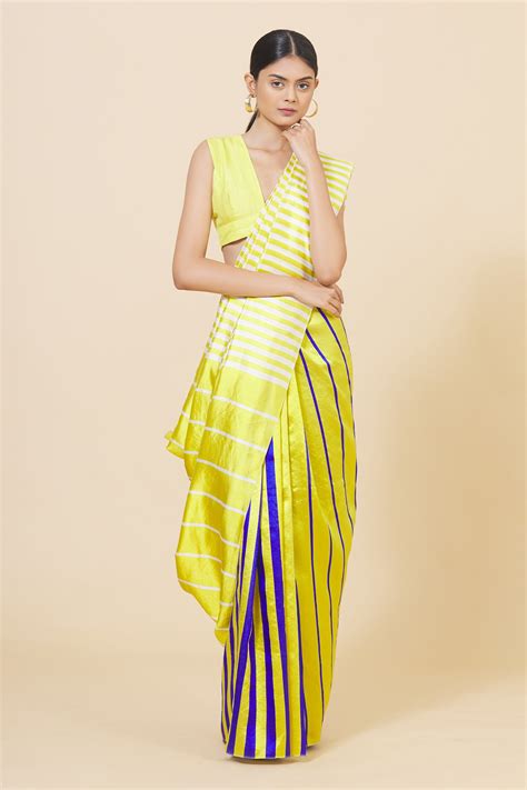 Buy Payal Khandwala Yellow Handwoven Silk Saree Online | Aza Fashions