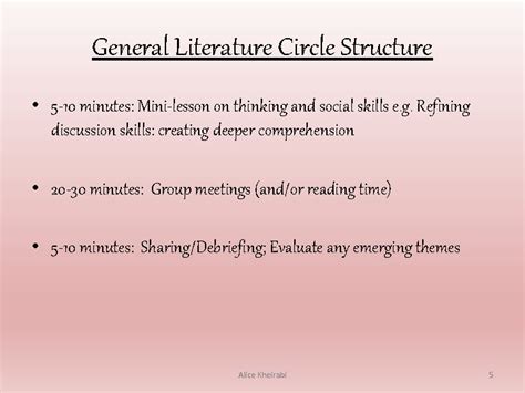 Literature Circles Overview Practicing the Roles Literature Circles