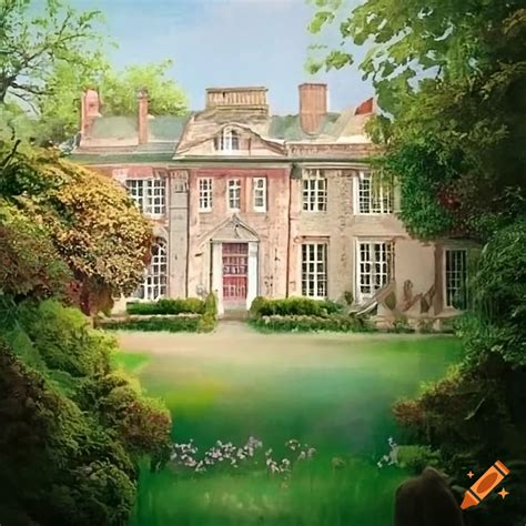 Ivy-covered regency manor house garden party on Craiyon