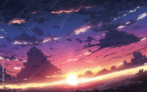 Anime style beautiful sunset sky generative AI Stock Illustration | Adobe Stock