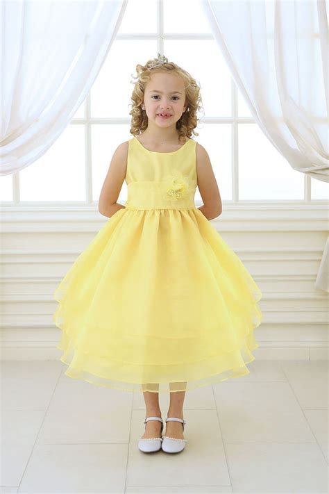 Yellow Simple Layered Flower Girl Dress with Sash | Yellow flower girl dresses, Girls yellow ...