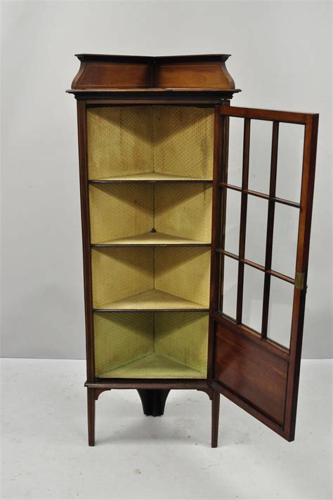 Antique Edwardian Small Corner Display Cabinet Inlaid Curio at 1stDibs