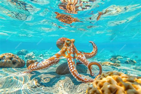 Premium Photo | Octopus and coral reef in the sea