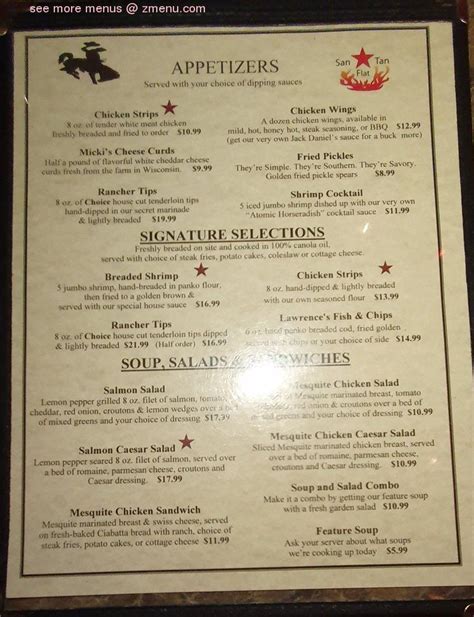 Menu at San Tan Flat steakhouse, Queen Creek