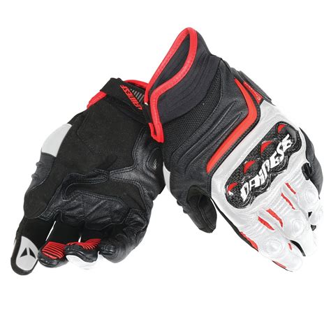 Motorcycle gloves DAINESE Carbon D1 Short Leather Black/White/Lava-red ...