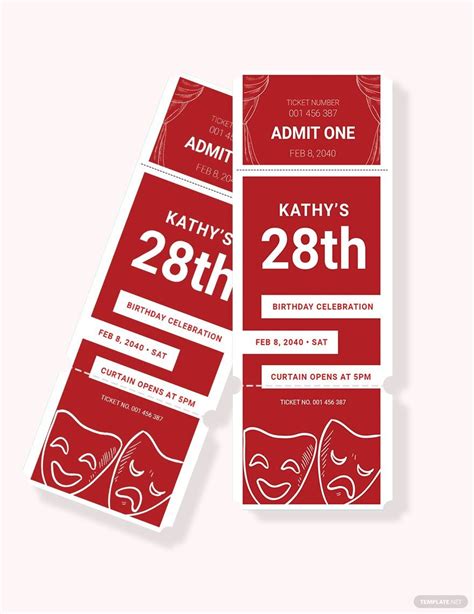 Theatre Birthday Ticket Template in Illustrator, PSD, Word, Publisher ...