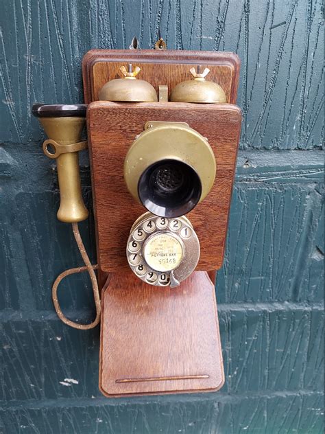 Antique Wall Phone Wood and Brass Dial Telephone Wall Mounted | Etsy