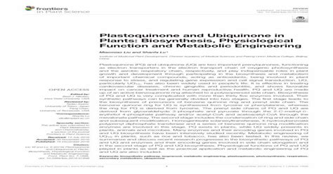 Plastoquinone and Ubiquinone in Plants: Biosynthesis ... · PDF fileto ...