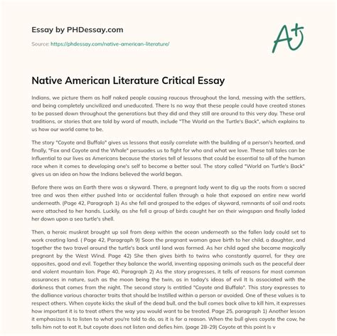 Native American Literature Critical Essay - PHDessay.com