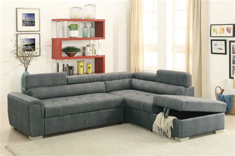 F6550 Convertible Sectional Sofa Bed Grey Leatherette by Boss