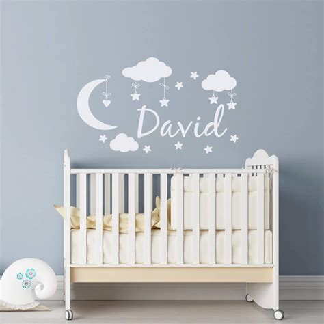 Moon and Stars Nursery Decor Clouds Wall Decal Personalized - Etsy