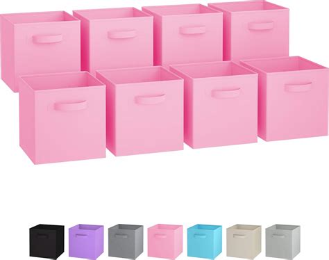 Storage Baskets - Set of 8 - Storage Cubes | Foldable Fabric Cube Boxes | Features Dual Handles ...