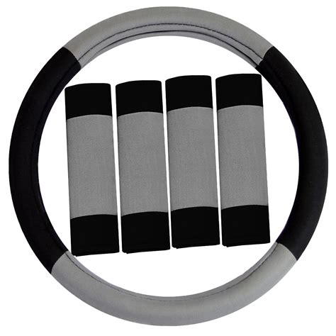 Cloth Car Seat Covers Gray Black Full Set w/Steering Wheel/Belt Pad ...