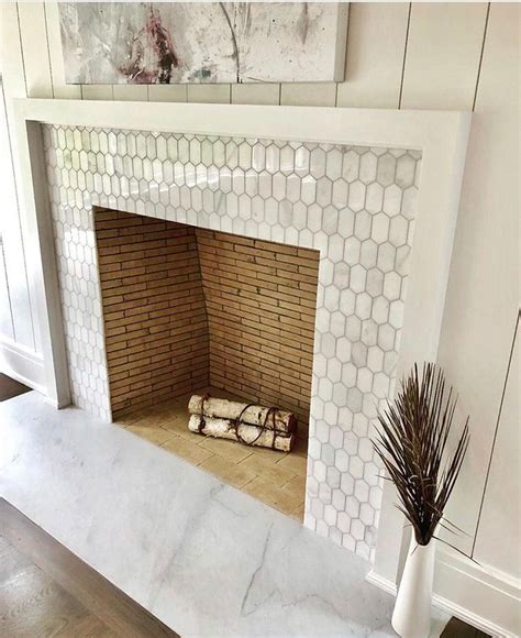 Elongated Hexagon Mosaic | Fireplace makeover, Brick fireplace makeover, Fireplace tile surround