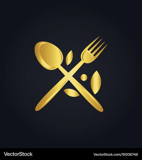 Spoon fork food menu organic gold logo Royalty Free Vector