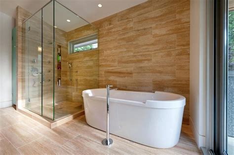 Image result for wood grain ceramic tile in bathroom | Wood tile bathroom, Bathroom tub shower ...