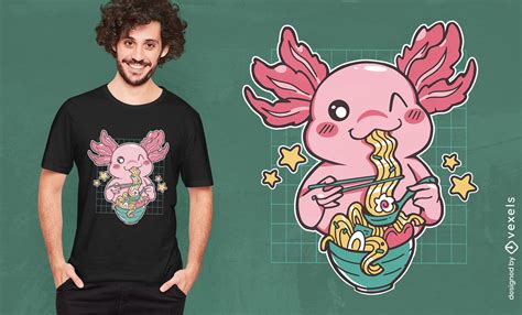 Kawaii axolotl ramen cartoon t-shirt design in 2023 | Character design inspiration, Character ...