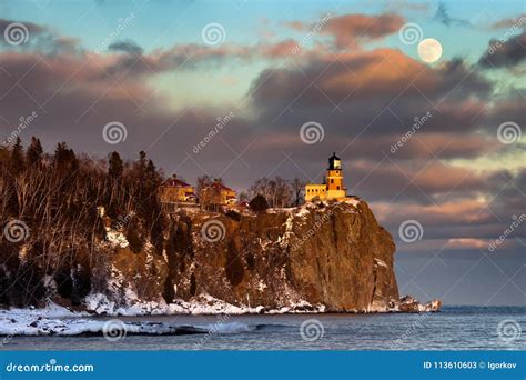 Split Rock Lighthouse in Winter Stock Image - Image of color, brown ...