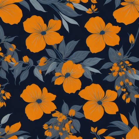 Orange Jasmine Flower Pattern on the Navy Background Stock Illustration ...