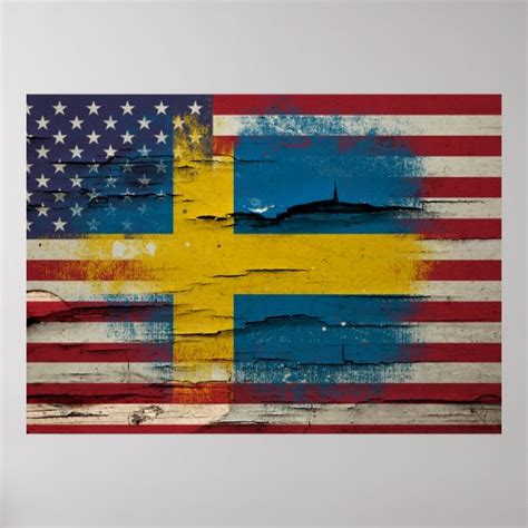 Crackle Paint | Swedish American Flag Poster | Zazzle.com