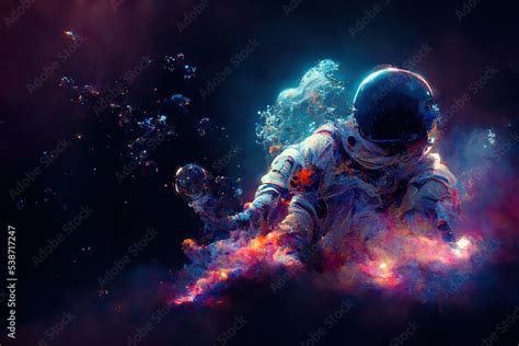 Astronaut floating in space. Colorful galaxy. Astronaut in outer space ...