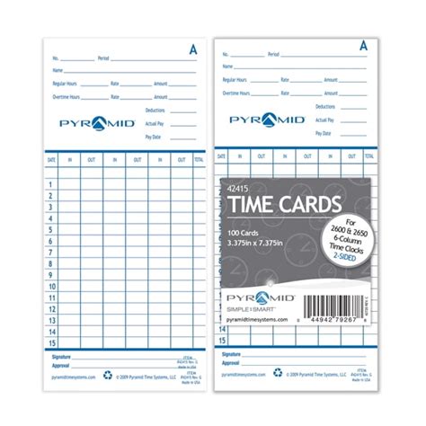 Pyramid 42415 Genuine Time Cards for 2500, 2600 & 2650 Auto Aligning Time Clocks, 200/Pk ...