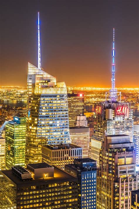 Downtown Night View Seen from the Top of the Rock Rockefeller Center ...